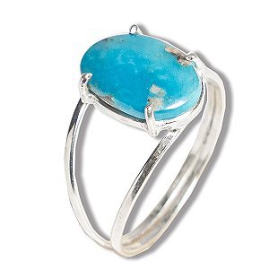 Anel Turquesa Azul Cabochão Oval 13mm Ajustável Prata 950