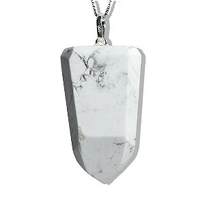 Colar Pontinha Howlita Branca Pedra Natural Pino Prata 950