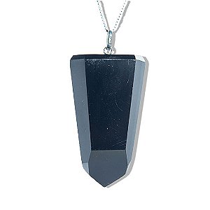 Colar Pontinha Obsidiana Negra Pedra Natural Pino Prata 950