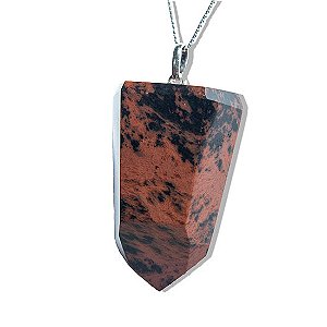 Colar Pontinha Obsidiana Mahogany Grande Pino Prata 950