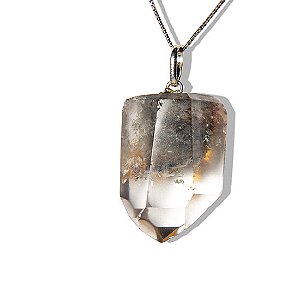 Colar Pontinha Pedra Cristal com Lodolita Montagem Prata 950
