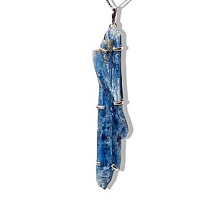 Colar Canudo Cianita Azul Grande Natural Garra Prata 950