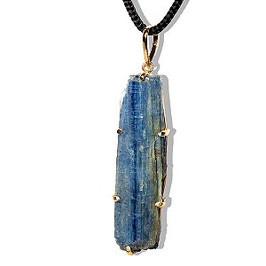 Colar Cianita Azul Natural Garra Dourado 50 a 60mm