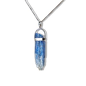 Colar Canudo Cianita Azul Médio Natural Envolto Prata 950