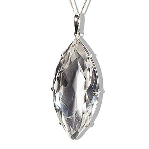 Colar Cristal Gigante Navete Facetado Garra Prata 950
