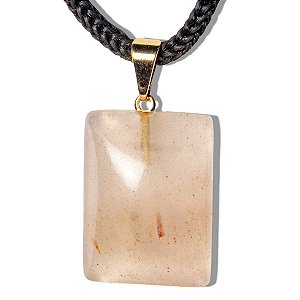 Colar Cabochão Retângulo Aragonita Raio Laranja Dourado