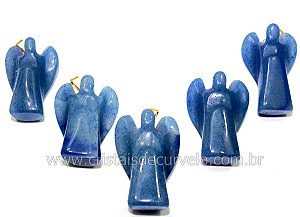 Colar Anjo Pedra Quartzo Azul Natural Montagem Pino Dourado