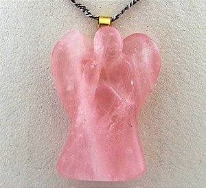 Colar de Anjo Quartzo Rosa Pedra Natural em Banho Dourado