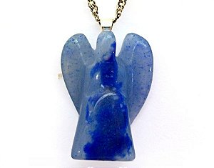 Colar de Anjo Pedra Quartzo Azul  Montagem Pino Prateado