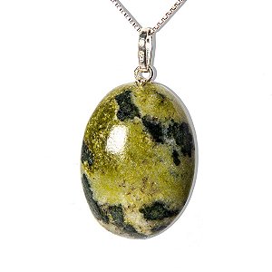 Colar Cabochão Oval Pedra Jadeita Pino Prata 950