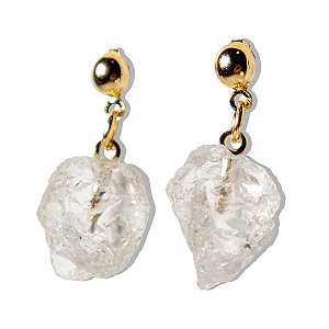 Brinco Topázio Branco Bruto Banho Flash Dourado Pedra 2025