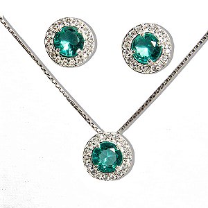 Conjunto Fino Brilhante Esmeralda Zircônia Prata 925