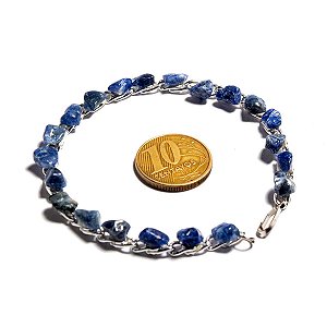 Pulseira Corrente Pedra Colada Sodalita Rolada Prateado