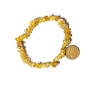 Pulseira Cascalho Pedra Opala Natural Rolado Fibra Silicone