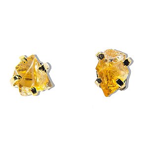 Brinco Topázio Imperial Bruto na Garra Tarraxa Dourado