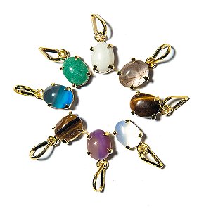 Kit 10 Mini Pingente Ponto de Luz Misto Cabochão Garra 8mm