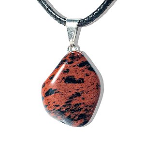 Colar Pedrinha Obsidiana Mahogany Rolado Montagem Prateado