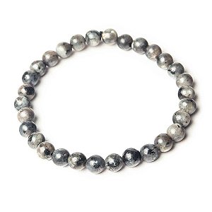 Pulseira Bolinha Pedra Labradorita Natural 6mm Fio Silicone