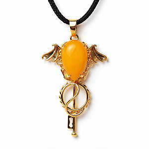 Colar Gota Pedra Agata Amarela Natural Gotico Morcego Dourado