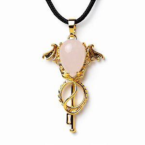 Colar Gota Pedra Quartzo Rosa Natural Gotico Morcego Dourado
