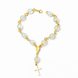 Pulseira Bolinha Terço Pedra da Lua 8mm Banho Dourado