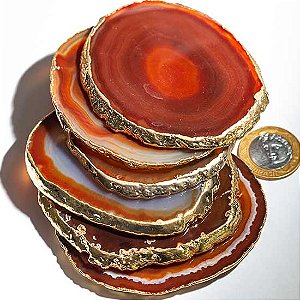 Chapa de Agata Cornalina Porta Copos Envolto banho Dourado