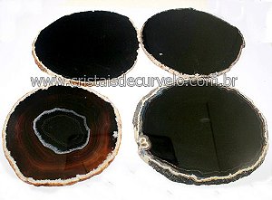 Chapa de Agata Negra Porta Copos Ou Artesanato G 100mm