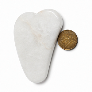 01 Massageador Gua Sha Quartzo Leitoso Pedra Natural 50g 70mm