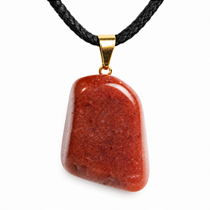 Colar Pedra Quartzo Vermelho Pedrinha Rolado Pino Dourado