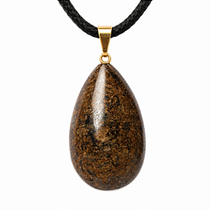 Colar Gota Bronzita Pedra Natural Montagem Pino Dourado