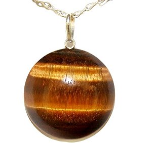 01 Pingente Nlux Cabochão Disco Olho de Tigre Prata 950