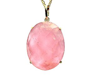 01 Pingente Nlux Cabochão Oval Quartzo Rosa Prata 950 Garra