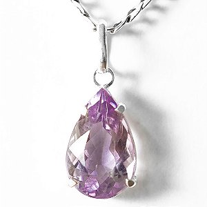 01 Pingente Nlux Gota Facetado Ametista Extra Natural Garra Prata 950