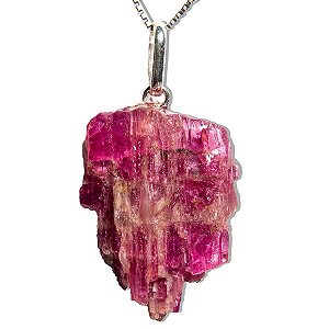 01 Pingente Nlux Turmalina Rosa Bruto Natural Pino Prata 950