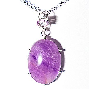 01 Pingente Nlux Cabochão Oval Ametista Garra Prata 950