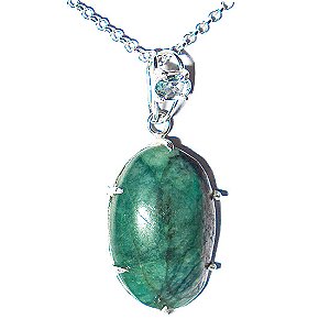 01 Pingente Nlux Cabochão Oval Esmeralda e Topázio Garra Prata 950
