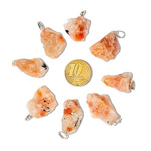 01 Pingente Nlux Chapa Pedra Do Sol Goldstone Bruto Natural Pino Prata 950