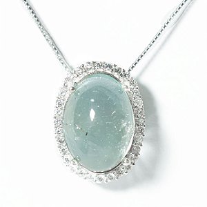 01 Pingente Nlux Cabochão Oval Topazio Azul Coroa de Prata 950 e Zirconia