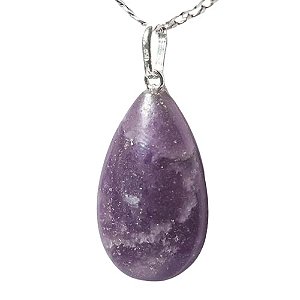 01 Pingente Nlux Gota Pedra Lepidolita Natural Pino Prata 950
