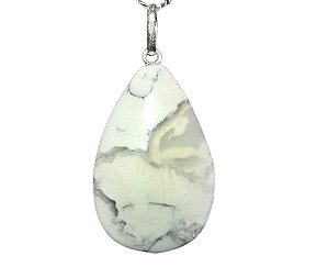 01 Pingente Nlux Gota Pedra Howlita Branca Montagem Pino Prata 950