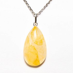 01 Pingente Nlux Gota Pedra Hematoide Amarelo Natural Pino Prata 950