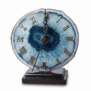 Relógio de Mesa Chapa de Ágata Azul Pedra Natural 10 a 13cm