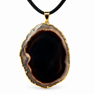 Colar Chapa de Ágata Negra Pedra Natural Envolto Dourado