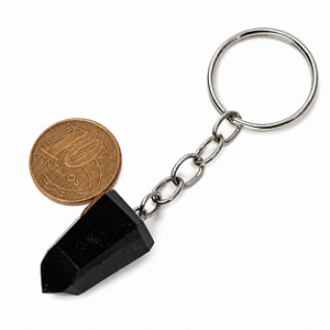 Chaveiro Ponta Obsidiana Negra Sextava Natural 25mm Tipo A