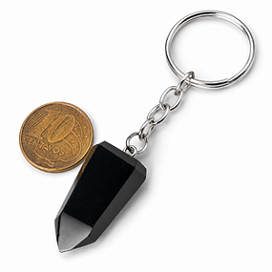 Chaveiro Ponta Obsidiana Negra Sextava Natural 30mm Tipo A
