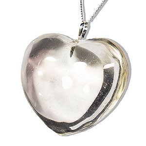 01 Pingente Nlux Pedra Coração Quartzo Cristal Pino Prata 950