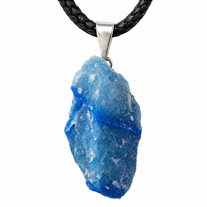 Colar Pedrinha Quartzo Azul Bruta Natural Pino Prateado