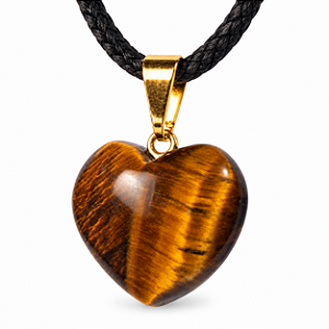 Colar Mini Coração 15mm Olho de Tigre Natural Pino Dourado