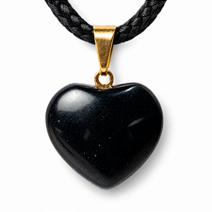 Colar Mini Coração 15mm Obsidiana Negra Natural Pino Dourado