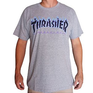 Camiseta Thrasher Flame Logo Cinza Mescla - RMS SKATEBOARD
